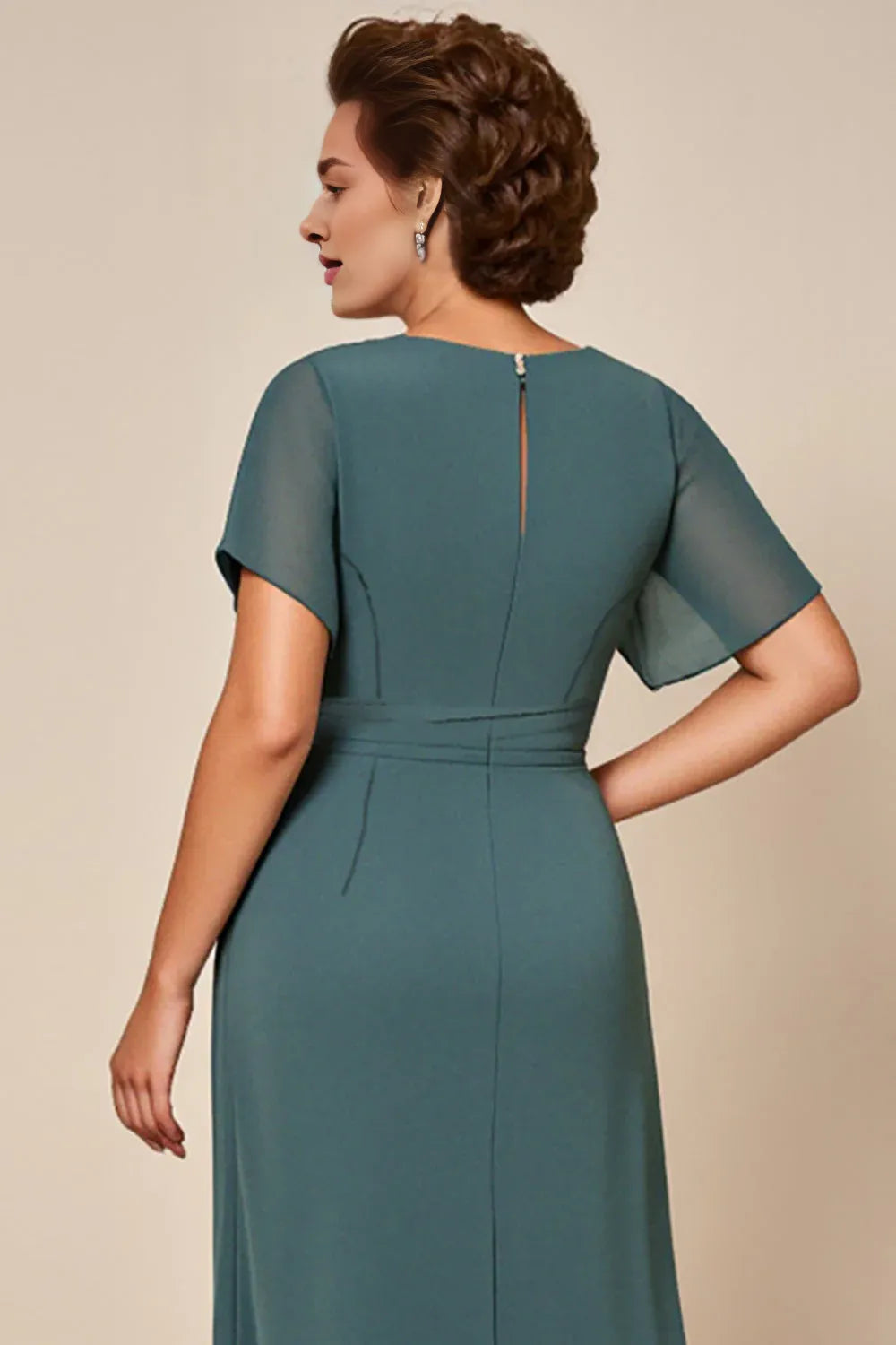 A-Line Scoop Neck Short Sleeves Keyhole Ankle-Length Mother of the Bride Dress