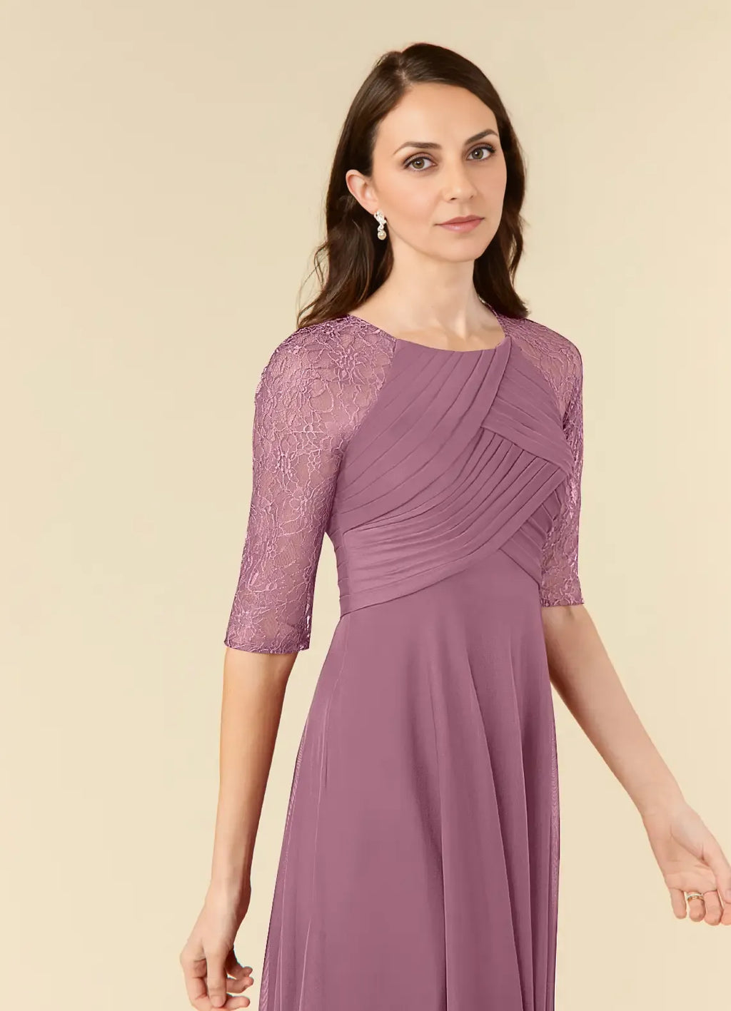 A-Line Scoop Neck Three-Quarter Sleeve Back Zip Tea-Length Mother of the Bride Dress