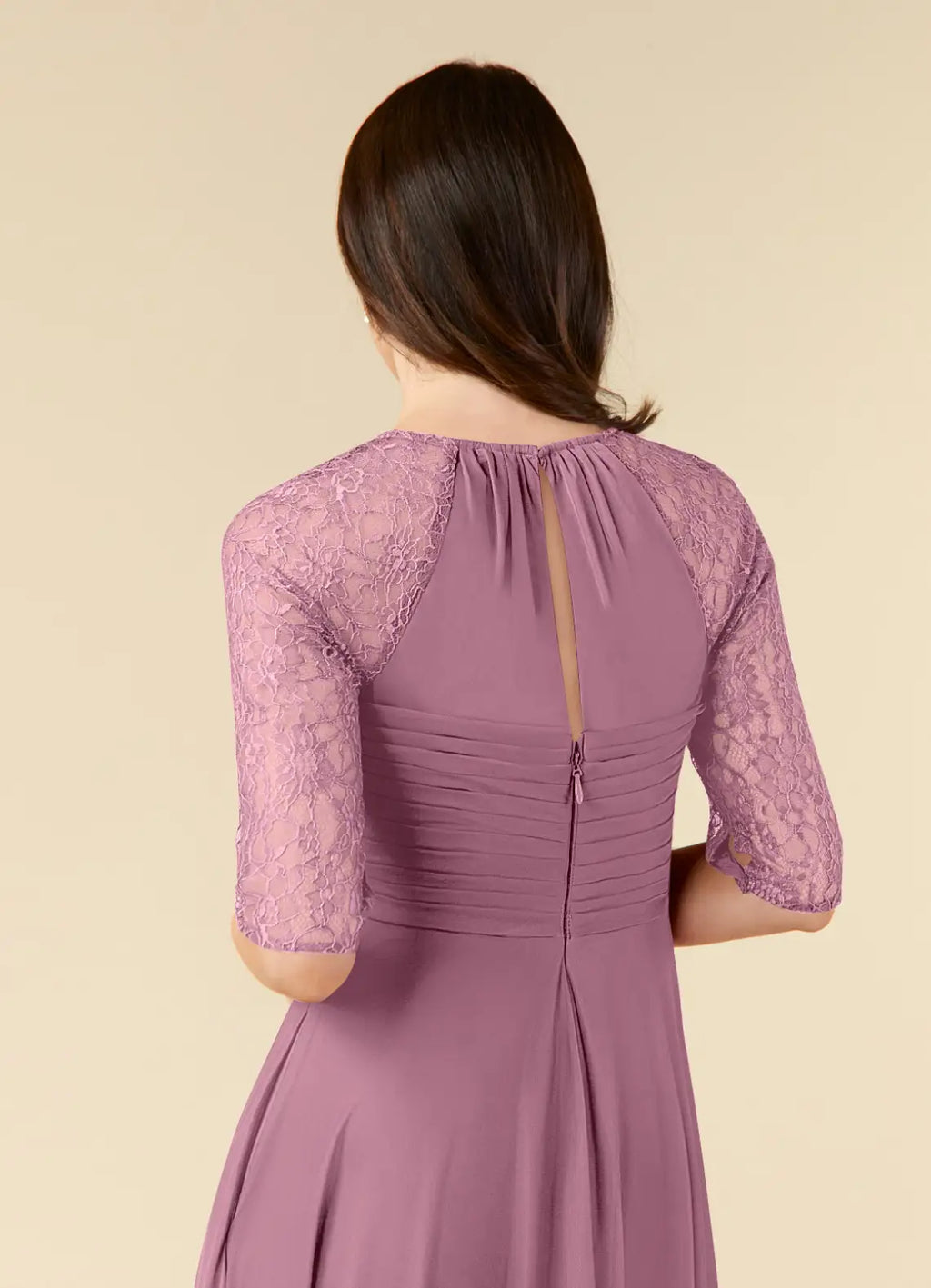 A-Line Scoop Neck Three-Quarter Sleeve Back Zip Tea-Length Mother of the Bride Dress