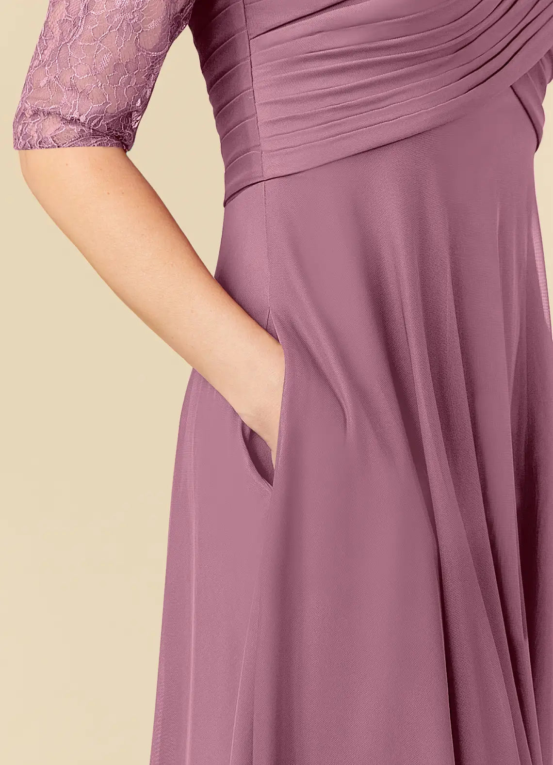 A-Line Scoop Neck Three-Quarter Sleeve Back Zip Tea-Length Mother of the Bride Dress