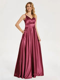 A-Line Spaghetti Straps Sleeveless Zipper Up Floor-Length Prom Dress