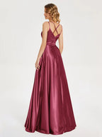 A-Line Spaghetti Straps Sleeveless Zipper Up Floor-Length Prom Dress