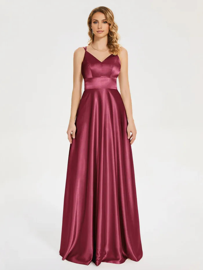 A-Line Spaghetti Straps Sleeveless Zipper Up Floor-Length Prom Dress