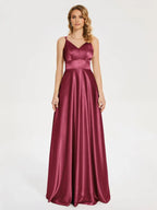 A-Line Spaghetti Straps Sleeveless Zipper Up Floor-Length Prom Dress
