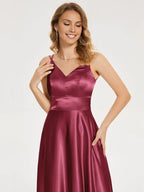 A-Line Spaghetti Straps Sleeveless Zipper Up Floor-Length Prom Dress