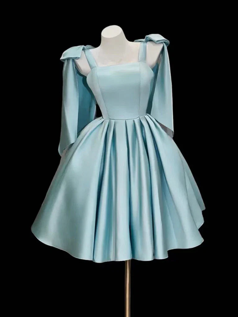 A-Line Square Neck Sleeveless Bow-Back Short Homecoming Dress