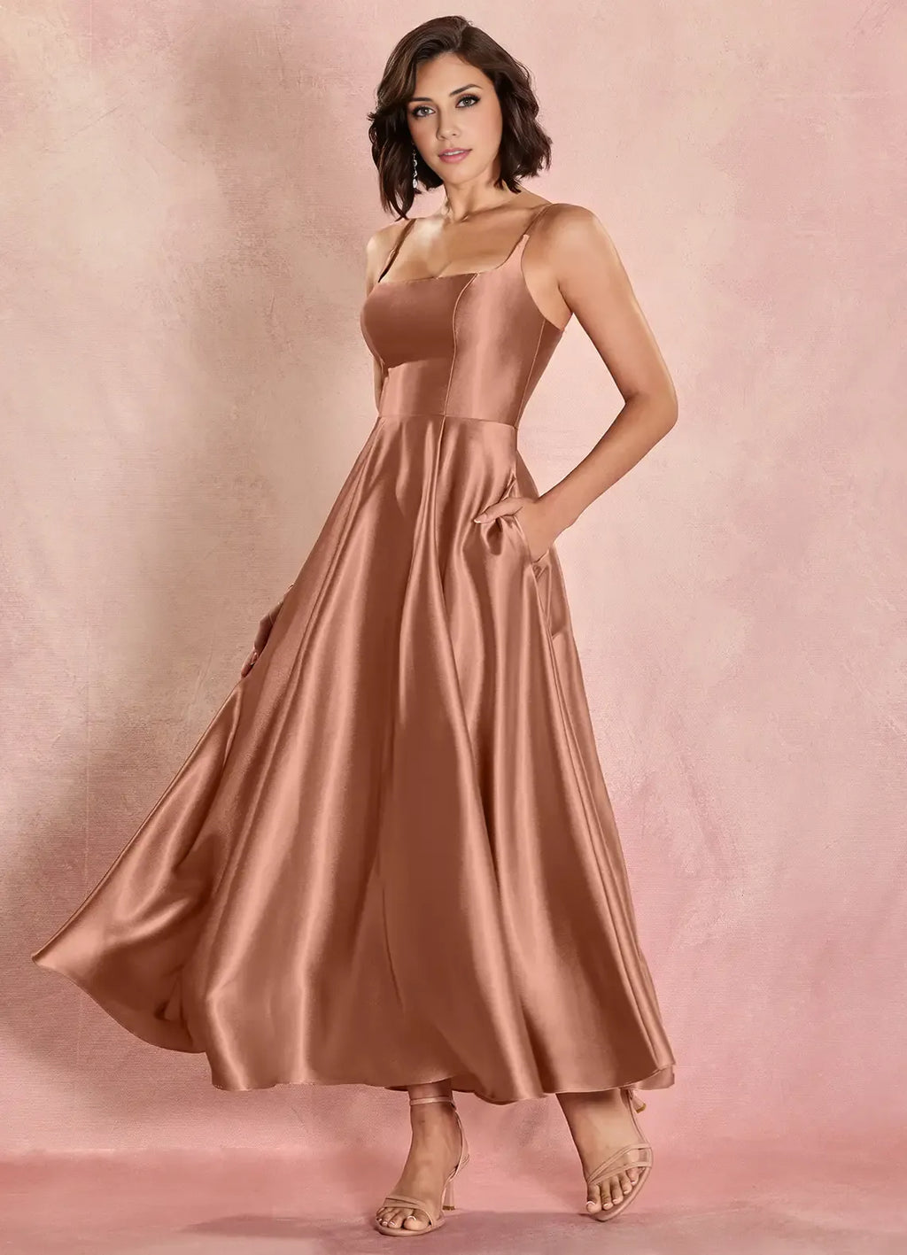 A-Line Square Neck Sleeveless Lace-Up Ankle-Length Evening Dress