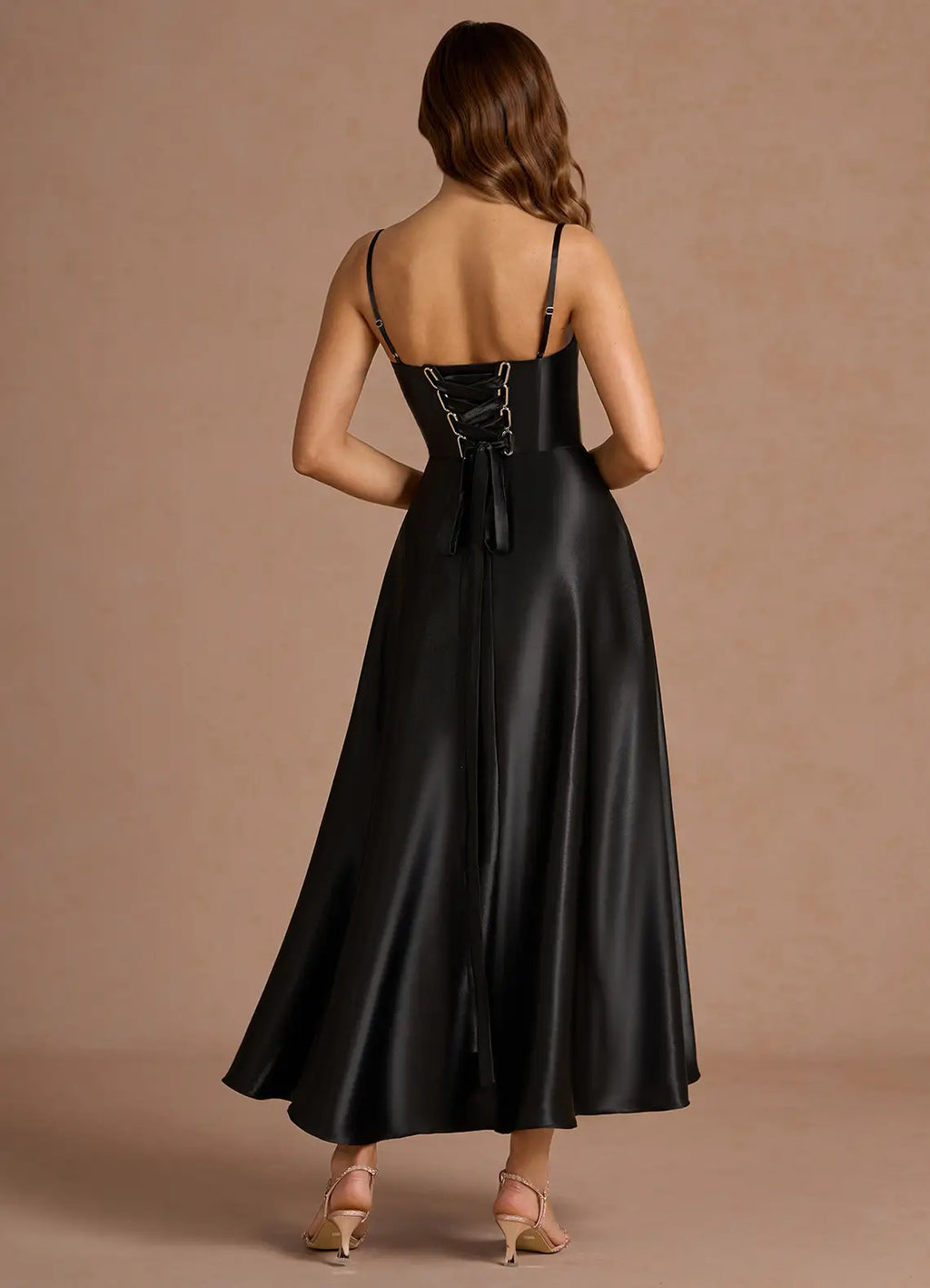A-Line Square Neck Sleeveless Lace-Up Ankle-Length Evening Dress