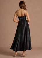 A-Line Square Neck Sleeveless Lace-Up Ankle-Length Evening Dress