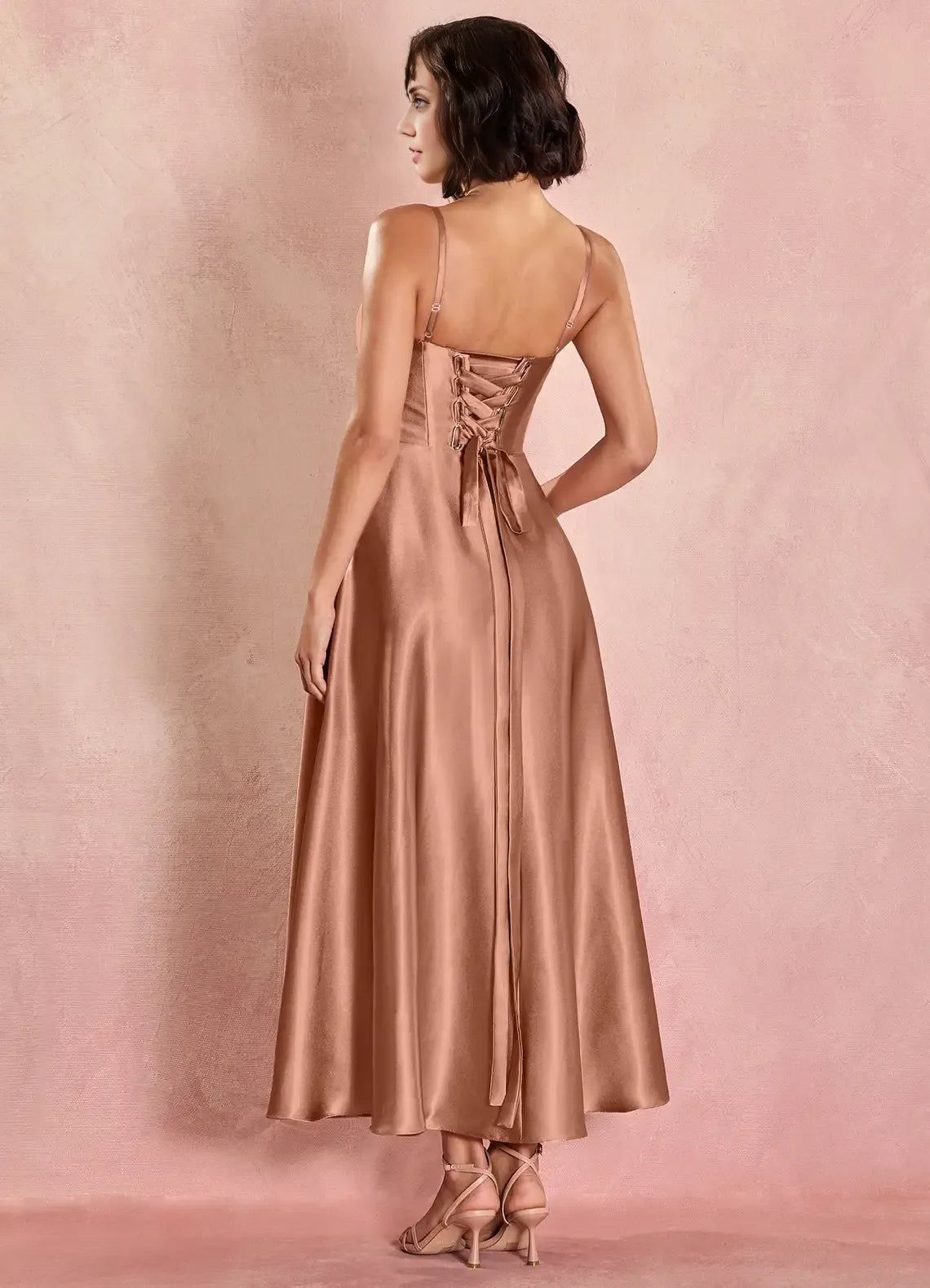 A-Line Square Neck Sleeveless Lace-Up Ankle-Length Evening Dress
