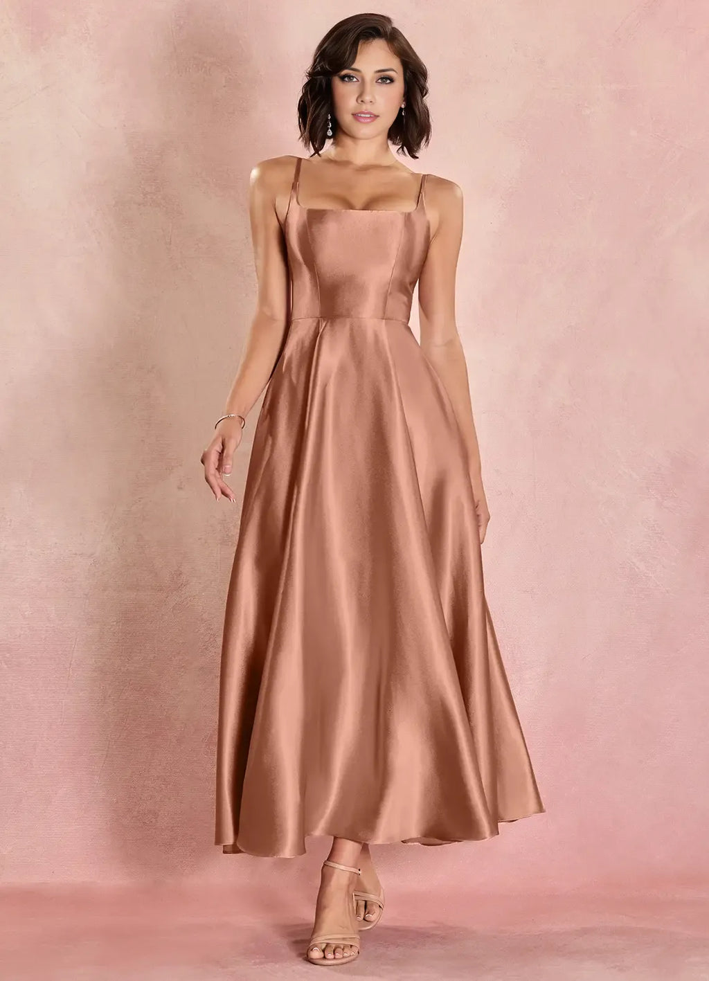 A-Line Square Neck Sleeveless Lace-Up Ankle-Length Evening Dress