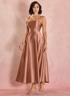 A-Line Square Neck Sleeveless Lace-Up Ankle-Length Evening Dress