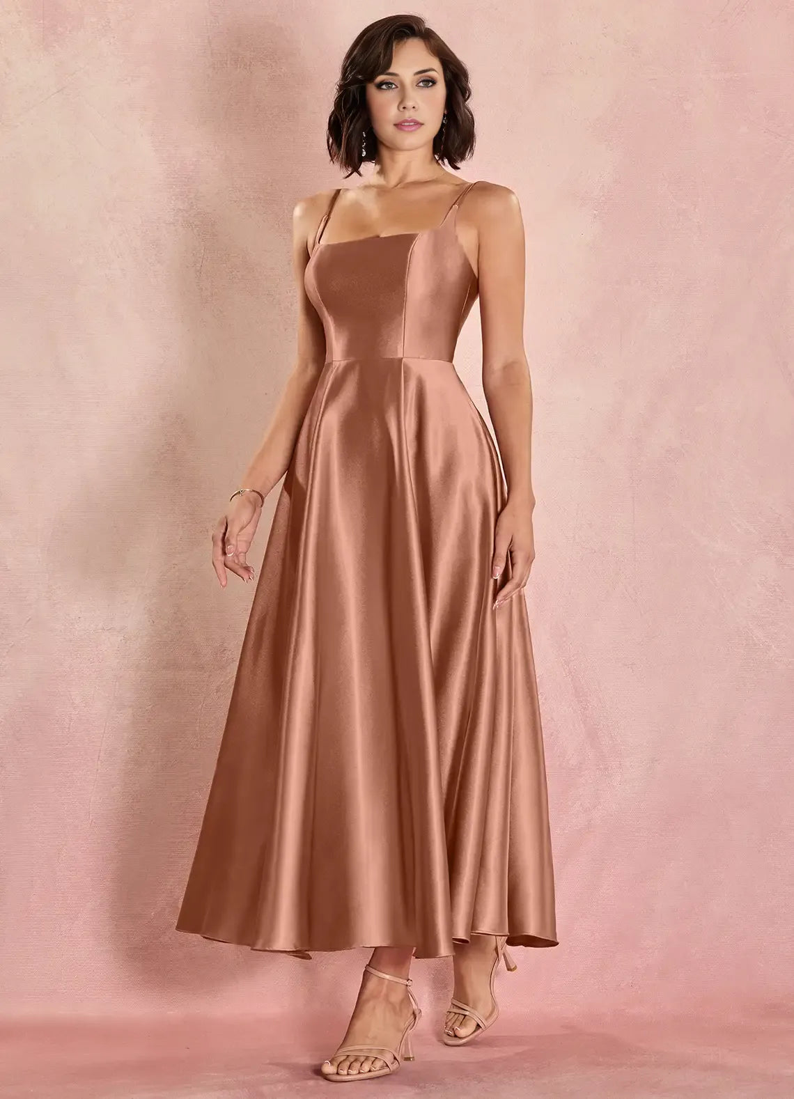 A-Line Square Neck Sleeveless Lace-Up Ankle-Length Evening Dress