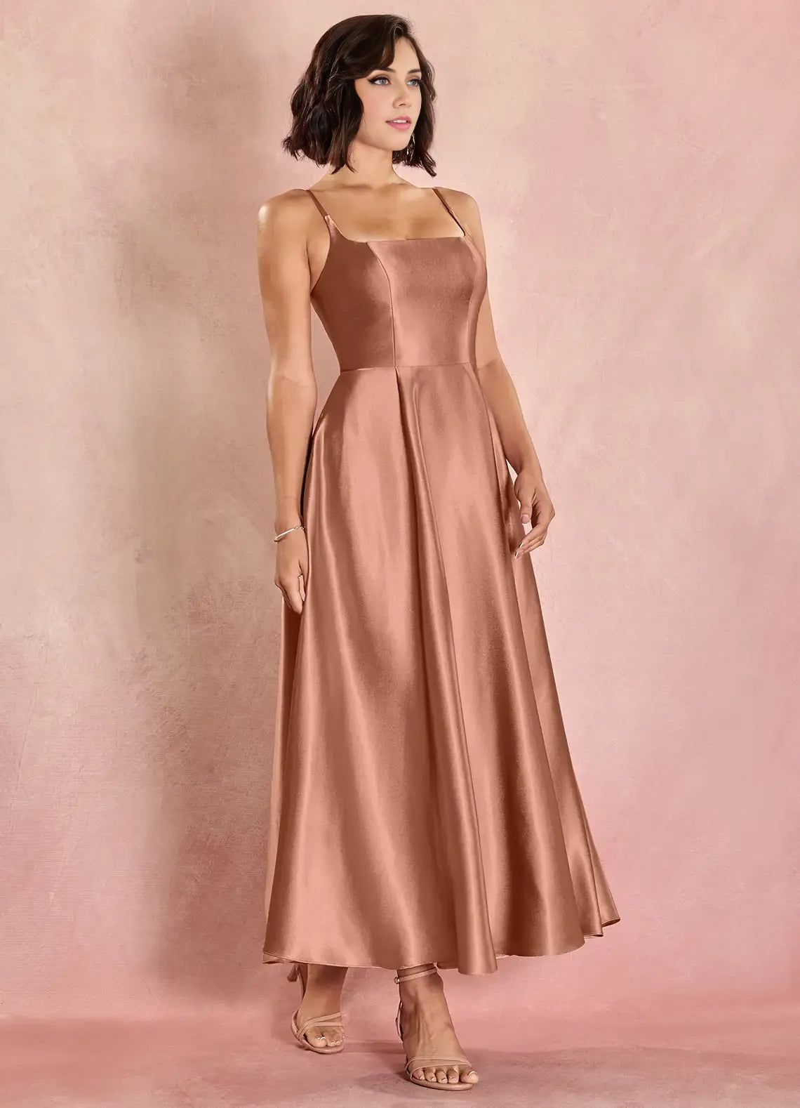 A-Line Square Neck Sleeveless Lace-Up Ankle-Length Evening Dress