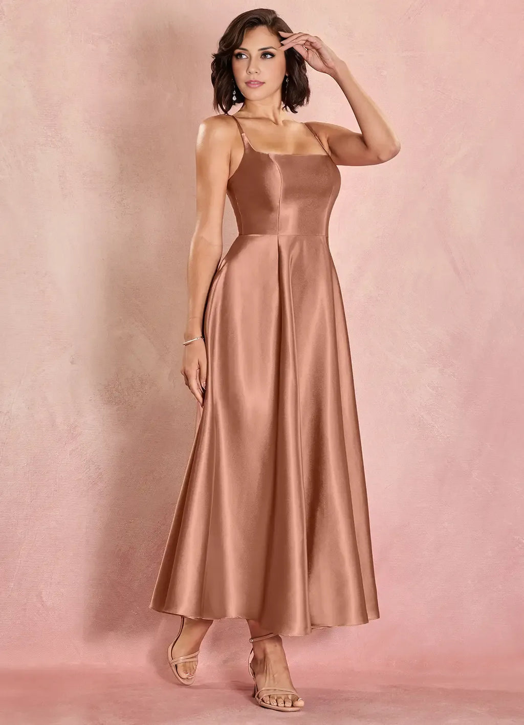 A-Line Square Neck Sleeveless Lace-Up Ankle-Length Evening Dress