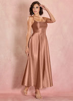 A-Line Square Neck Sleeveless Lace-Up Ankle-Length Evening Dress