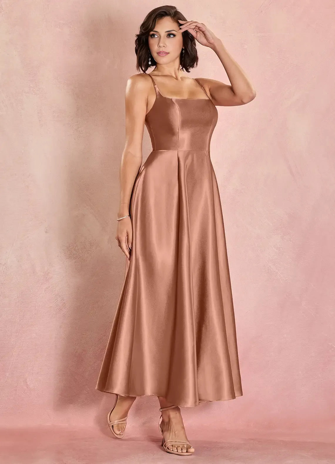 A-Line Square Neck Sleeveless Lace-Up Ankle-Length Evening Dress