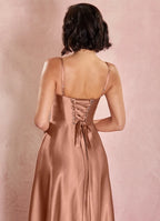 A-Line Square Neck Sleeveless Lace-Up Ankle-Length Evening Dress
