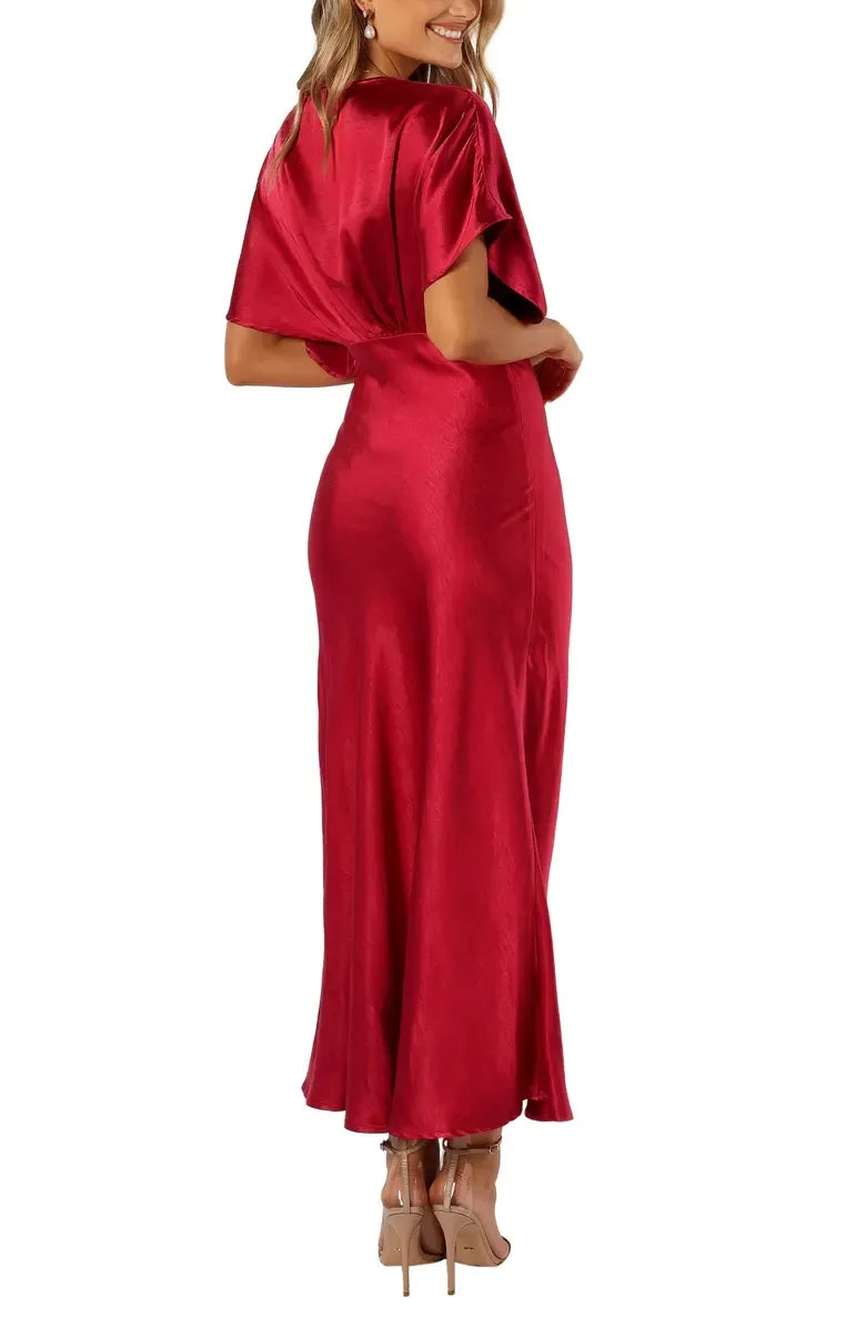 A-Line V-neck Dolman Sleeve Ankle-Length Prom Dress