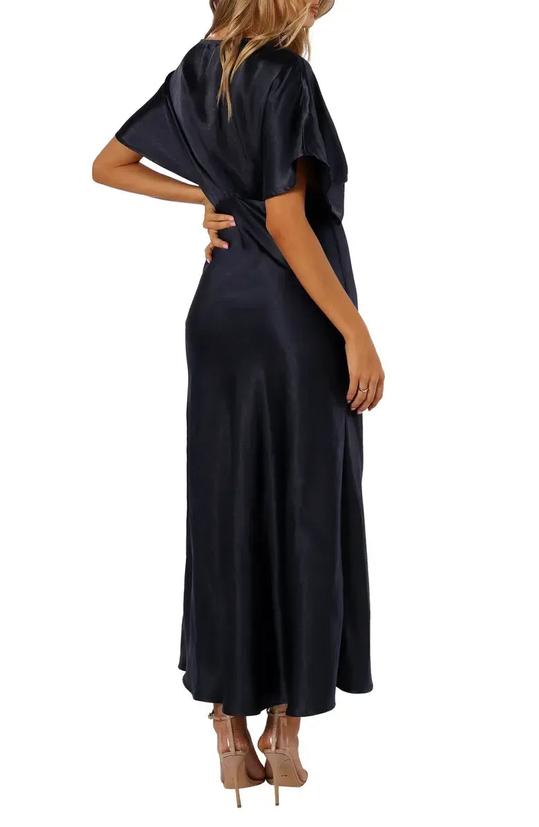 A-Line V-neck Dolman Sleeve Ankle-Length Prom Dress