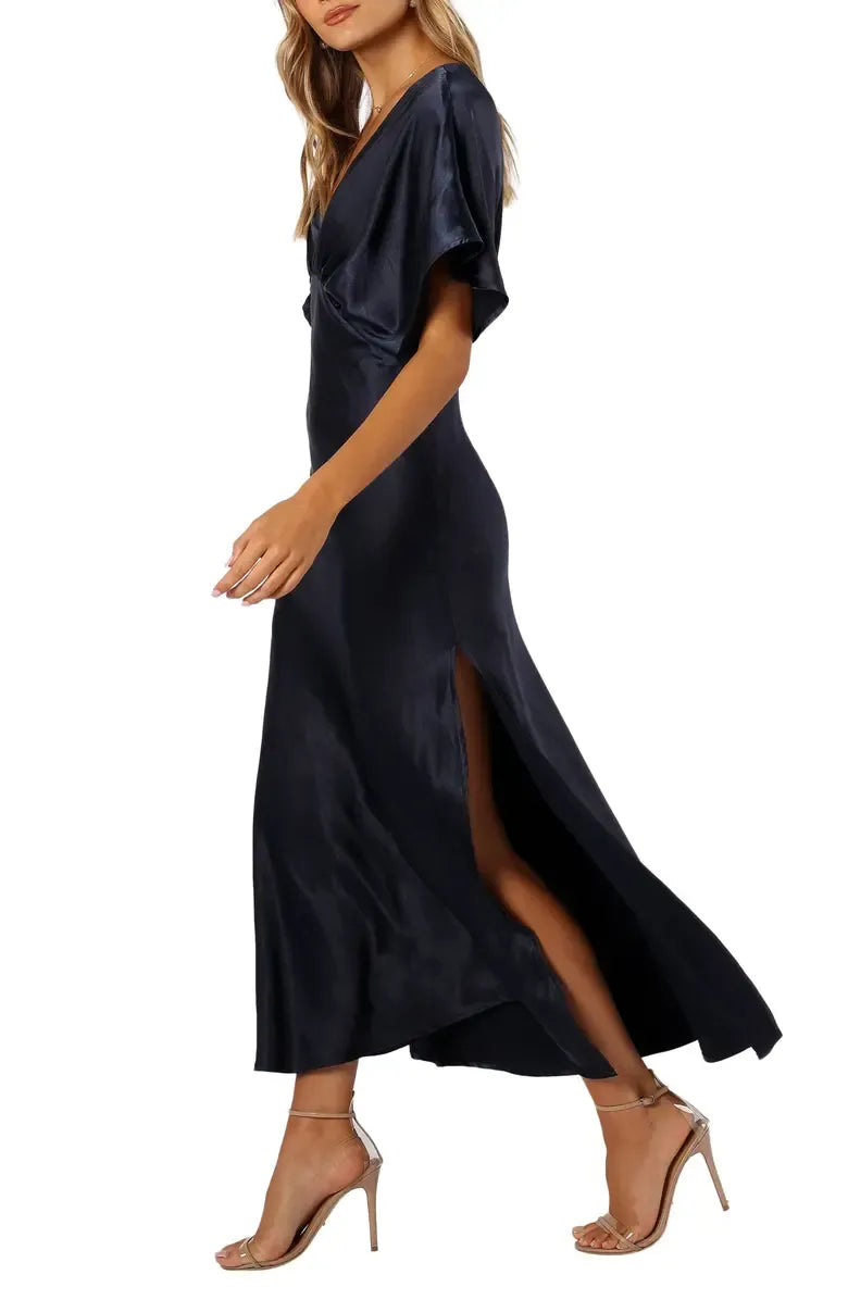 A-Line V-neck Dolman Sleeve Ankle-Length Prom Dress