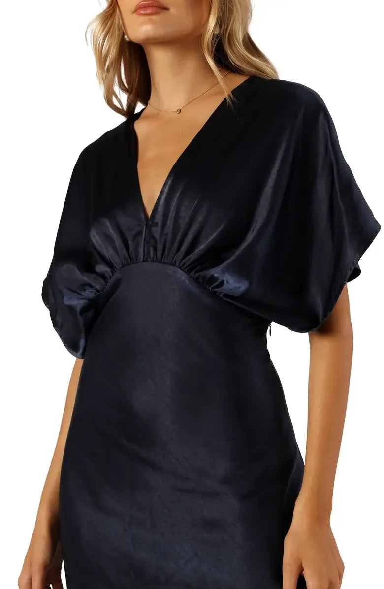 A-Line V-neck Dolman Sleeve Ankle-Length Prom Dress