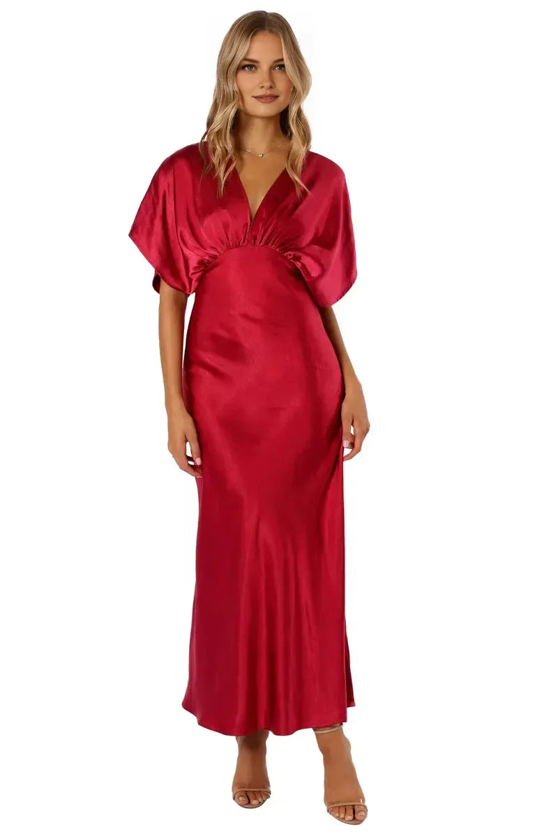 A-Line V-neck Dolman Sleeve Ankle-Length Prom Dress