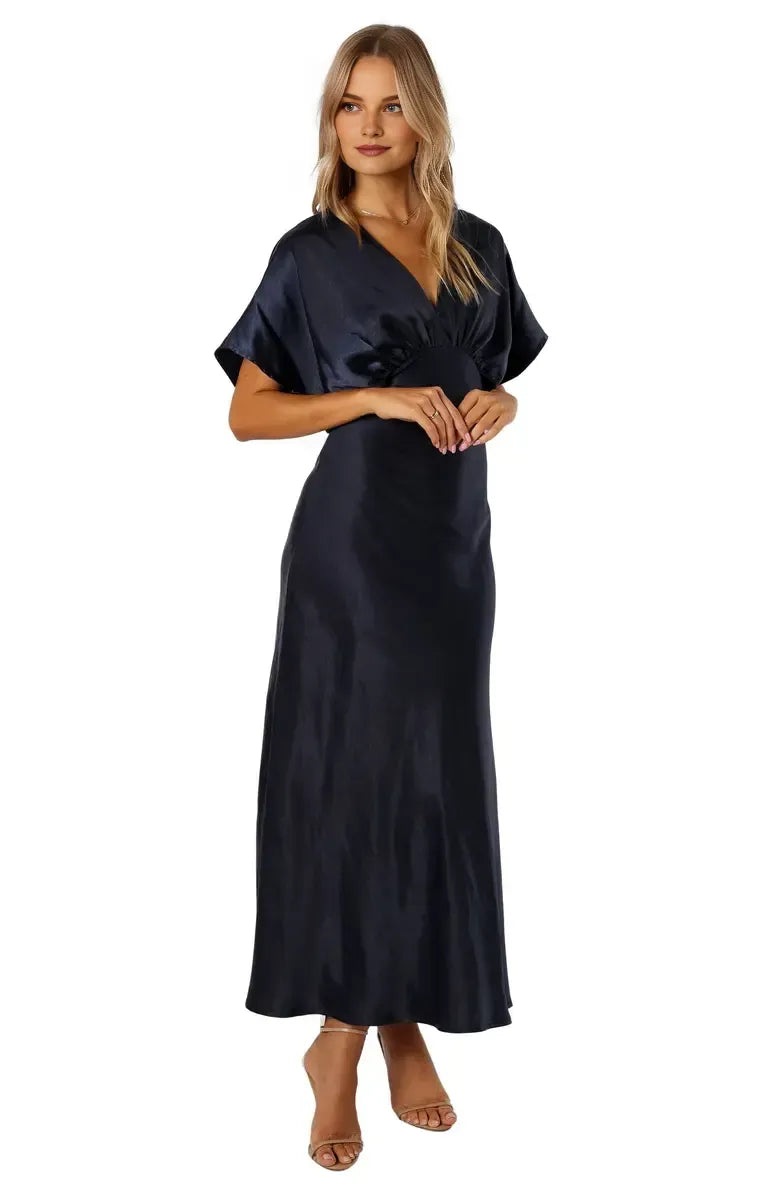 A-Line V-neck Dolman Sleeve Ankle-Length Prom Dress