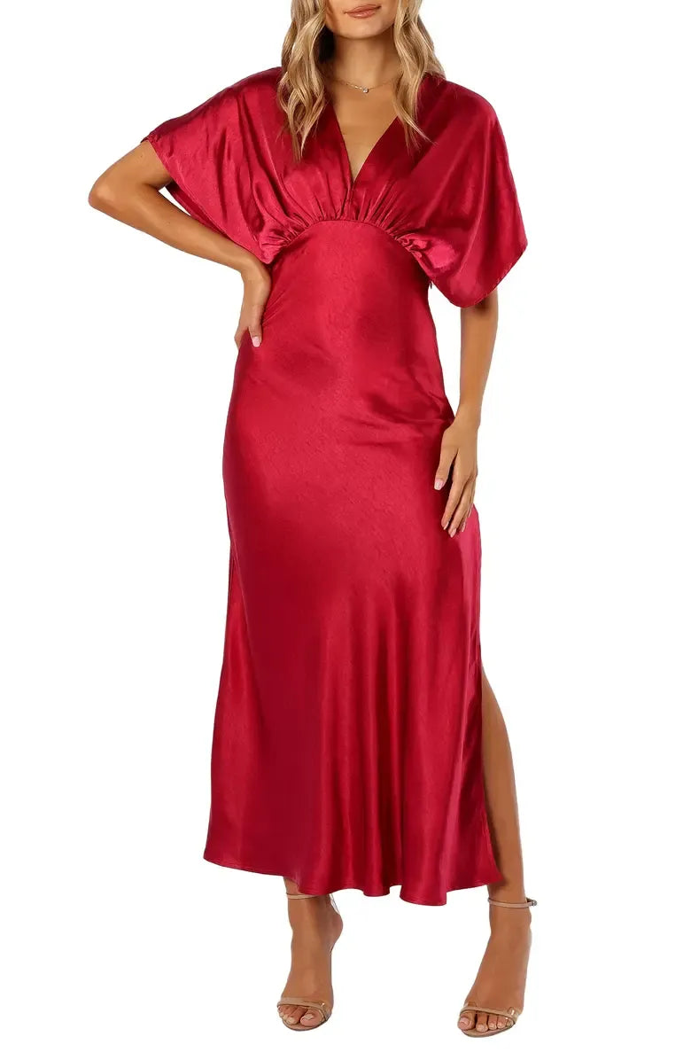 A-Line V-neck Dolman Sleeve Ankle-Length Prom Dress