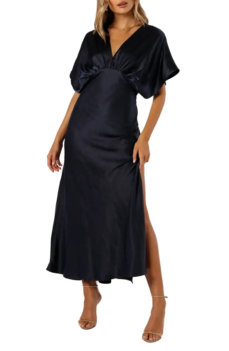A-Line V-neck Dolman Sleeve Ankle-Length Prom Dress