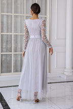 A-Line V Neck Long Sleeve Zipper Up Floor-Length Mother of the Bride Dress