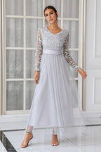 A-Line V Neck Long Sleeve Zipper Up Floor-Length Mother of the Bride Dress