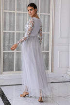 A-Line V Neck Long Sleeve Zipper Up Floor-Length Mother of the Bride Dress