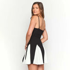 Homecoming Dress For Ladies Chic Black White A Line V Neck Spaghetti Strap Mini With Back Zipper