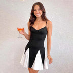 Homecoming Dress For Ladies Chic Black White A Line V Neck Spaghetti Strap Mini With Back Zipper