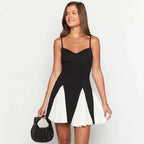 Homecoming Dress For Ladies Chic Black White A Line V Neck Spaghetti Strap Mini With Back Zipper