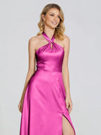 A-line Halter Neck Sleeveless Backless Floor-Length Prom Dress