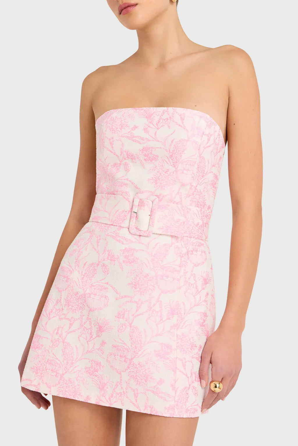 A-line Strapless Floral Jacquard Belted Mini Homecoming Dress