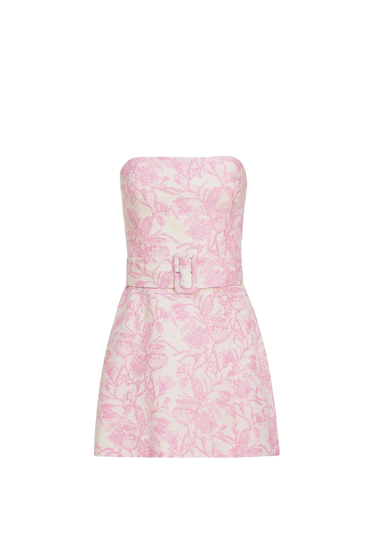 A-line Strapless Floral Jacquard Belted Mini Homecoming Dress