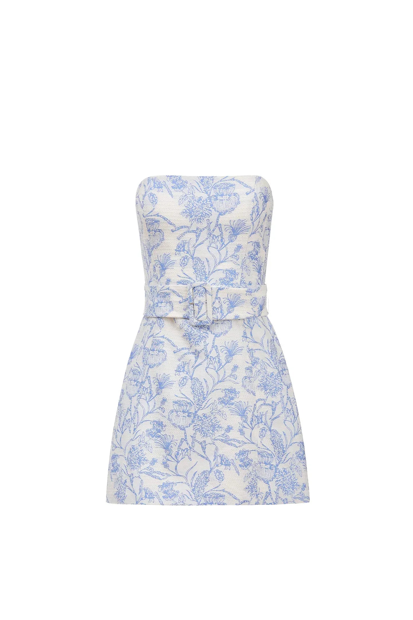 A-line Strapless Floral Jacquard Belted Mini Homecoming Dress