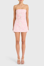 A-line Strapless Floral Jacquard Belted Mini Homecoming Dress