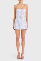 A-line Strapless Floral Jacquard Belted Mini Homecoming Dress