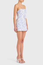A-line Strapless Floral Jacquard Belted Mini Homecoming Dress