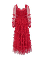 A-line Sweetheart Neck Long Sleeve Zipper Up Floor-Length Prom Dress