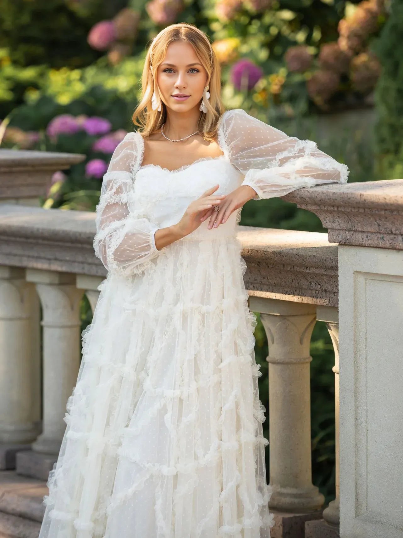 A-line Sweetheart Neck Long Sleeve Zipper Up Floor-Length Prom Dress