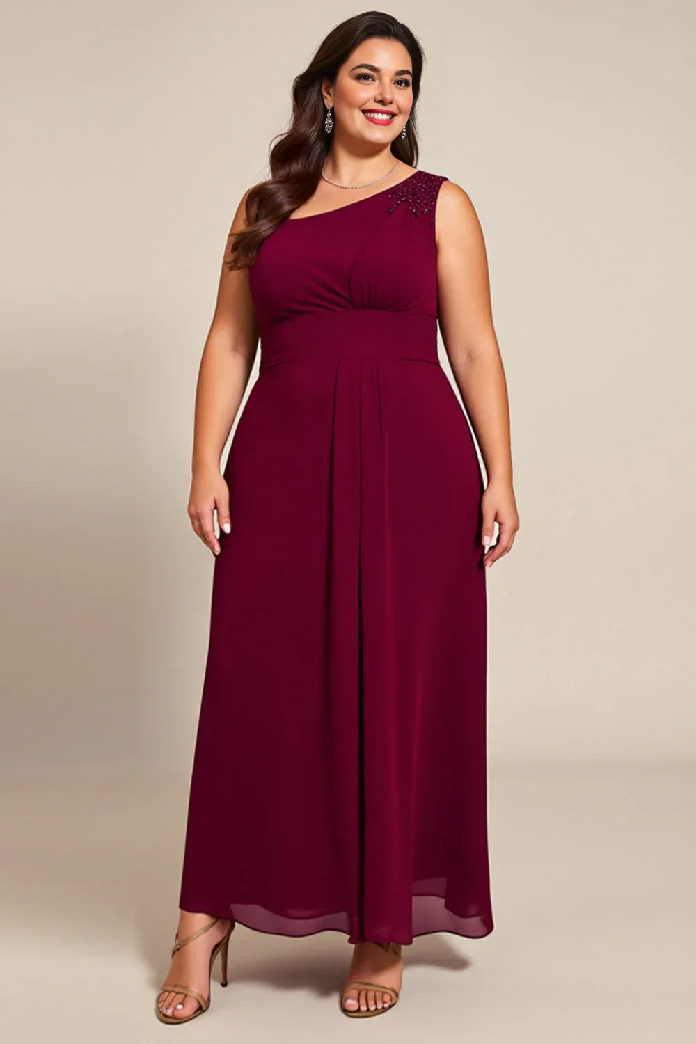 A Line Asymmetrical Neck Sleeveless Zipper Up Ankle-Length Plus Size Mother of the Bride Dress