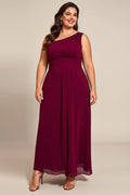 A Line Asymmetrical Neck Sleeveless Zipper Up Ankle-Length Plus Size Mother of the Bride Dress