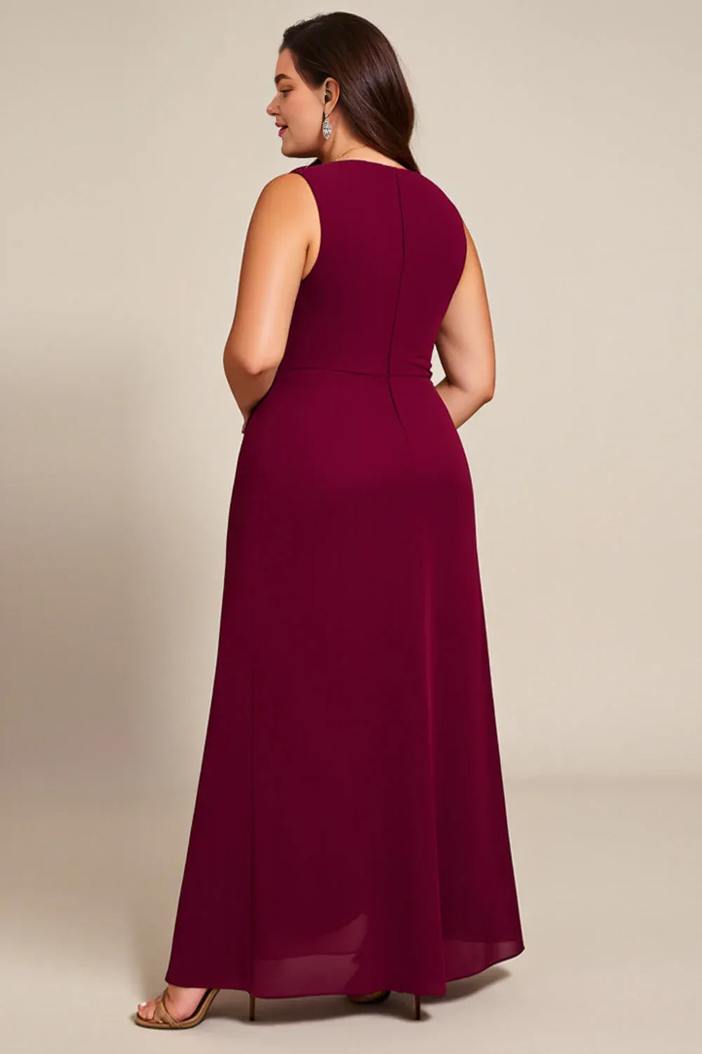 A Line Asymmetrical Neck Sleeveless Zipper Up Ankle-Length Plus Size Mother of the Bride Dress
