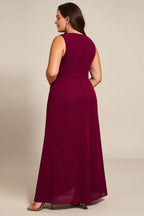 A Line Asymmetrical Neck Sleeveless Zipper Up Ankle-Length Plus Size Mother of the Bride Dress