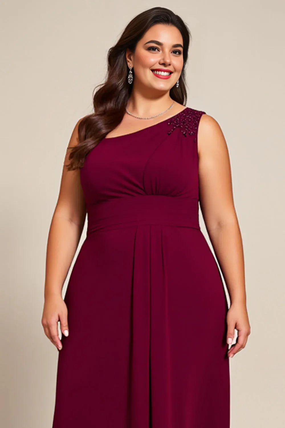 A Line Asymmetrical Neck Sleeveless Zipper Up Ankle-Length Plus Size Mother of the Bride Dress